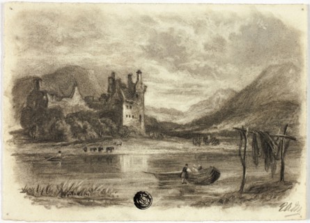 Fishermen Drying Nets before Castle, c. 1855, Elizabeth Murray, English, c. 1815-1882, England,