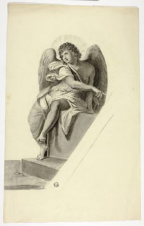 Angel Seated by Tomb, n.d., Elizabeth Murray, English, c. 1815-1882, England, Black chalk and brush