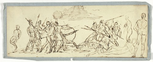 Sketch of Battle Scene (recto), Frigate (verso), n.d. (recto), 19th c. (verso), Unknown Artist,