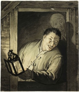 Man with Lantern in Doorway, n.d., After Adriaen van Ostade, Dutch, 1610-1685, Holland, Watercolor
