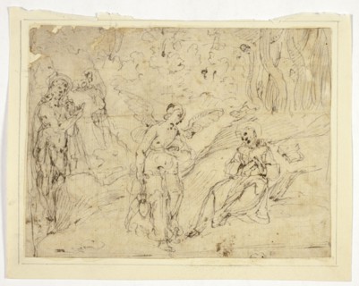 Angel Appearing to Saint Francis of Assisi, with Saint John the Baptist in the Background (recto),