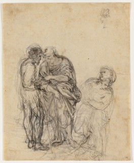 Figure Piece, n.d., Domenichino, Italian, 1581-1641, Italy, Black chalk on ivory laid paper, 390 x