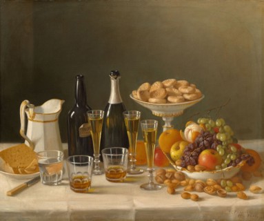 Wine, Cheese, and Fruit, 1857, John F. Francis, American, 1808–1886, Pennsylvania, Oil on canvas,