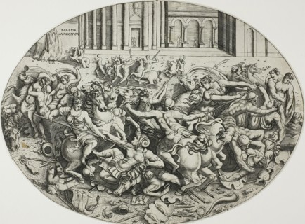 The Battle of the Amazons, 1543, Enea Vico, Italian, 1523-1567, Italy, Engraving in black on ivory