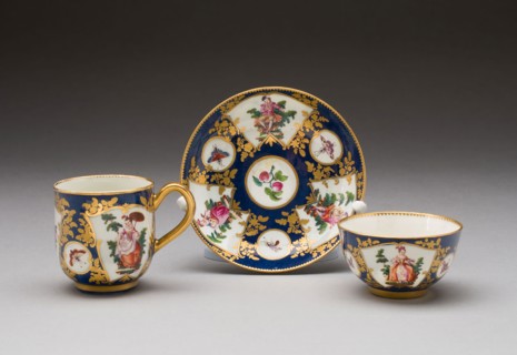 Tea Bowl, Coffee Cup, and Saucer, c. 1765, Worcester Porcelain Factory, Worcester, England, founded