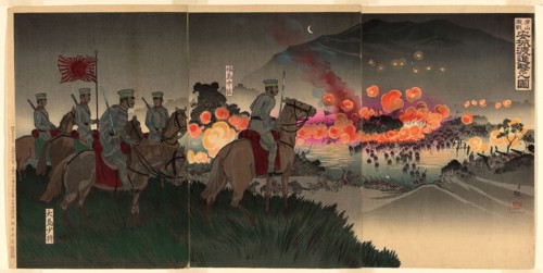 Advancing across the Ansong River at the Battle of Asan (Gazan gekisen Anjo no watashi shingeki no