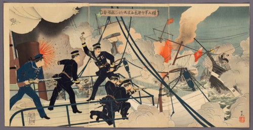 Kabayama, the Chief of Naval Staff, Attacking Enemy Ships from onboard Saikyomaru (Kabayama