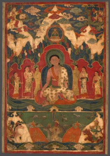 Milarepa on Mount Kailash, c. 1500, Tibet, Tibet, Pigment and gold on cotton, 45.5 × 30 cm (17 7/8