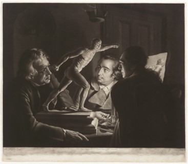Three Persons Viewing the Gladiator by Candlelight, 1769, William Pether (English, 1731/38-1821),