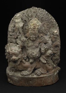 Guardian King Vaishravana on His Lion Mount, 17th century, Nepal, Nepal, Terracotta, 17.5 x 12.8 x