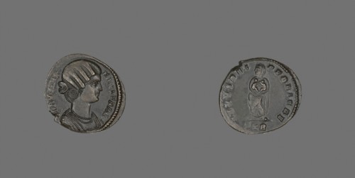 Coin Portraying Empress Fausta, AD 324/325, Roman, minted in Trier, Trier, Bronze, Diam. 2 cm, 2.76