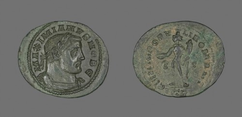 Coin Portraying Emperor Galerius, AD 305/311, Roman, minted in Trier, Trier, Bronze, Diam. 3.2 cm,