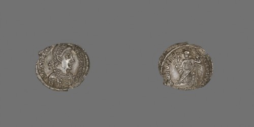 Coin Portraying Emperor Arcadius, AD 392/395, Roman, minted in Trier, Trier, Silver, Diam. 1.8 cm,