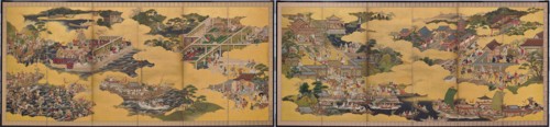 The Tale of Taishokan, 1640/80, Japanese, Japan, Pair of six-panel screens, ink, colors, and gold