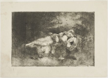 Reclining Woman with a Child, 1890/99, Domenico Morelli, Italian, 1826-1901, Italy, Etching in