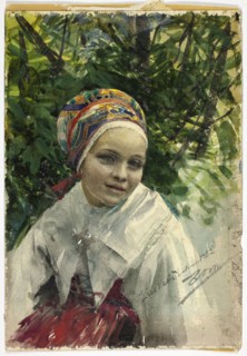 Portrait of a Girl, 1883, Anders Zorn, Swedish, 1860-1920, Sweden, Watercolor and graphite on ivory