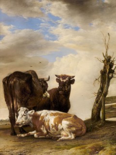 Two Cows and a Young Bull beside a Fence in a Meadow, 1647, Paulus Potter, Dutch, 1625-1654,
