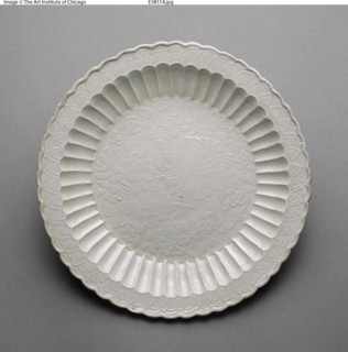 Foliated Dish with Mandarin Ducks, Jin dynasty (1115–1234), China, Ding ware, porcelain with molded