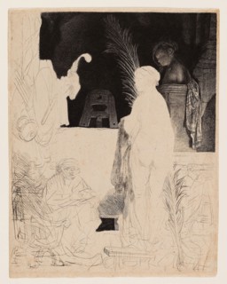 The Artist Drawing from the Model, c. 1639, Rembrandt van Rijn, Dutch, 1606-1669, Holland, Etching