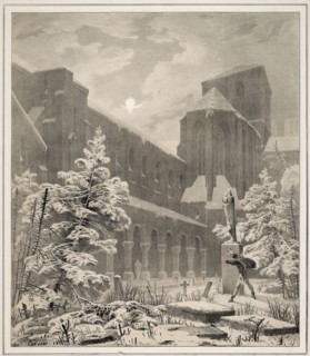Church and Graveyard in the Snow by Moonlight, 1827, Carl Blechen, German, 1798-1840, Germany,