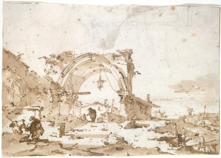 A Capriccio with a Ruined Gothic Arch, 1770/89, Francesco Guardi, Italian, 1712-1793, Italy, Pen