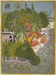 Royal Women Feeding Fish, c. 1740, India, Rajasthan, Bundi, India, Opaque watercolor on paper,