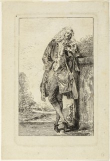 Standing Man Leaning on His Elbow, before 1710, Jean Antoine Watteau (French, 1684-1721), finished
