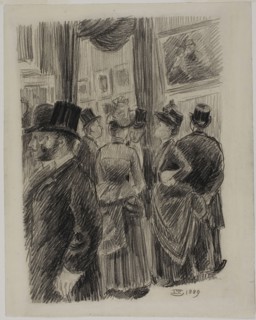 In the Gallery, 1889, Lucien Pissarro, French, 1863-1944, France, Black Conté crayon on ivory laid