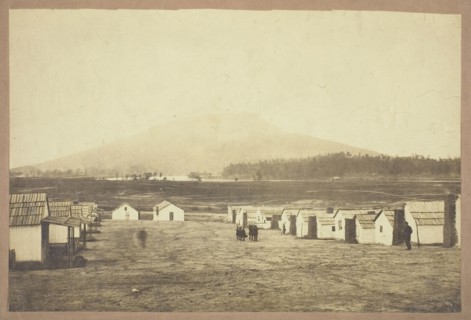 Untitled (Army camp, perhaps from the Battle of Lookout Mountain, Chattanooga, Tennessee), c. 1863,