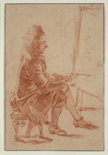 A Bewigged Painter (Possibly Claude Audran), Seated at his Easel, Seen in Profile, c. 1709, Jean