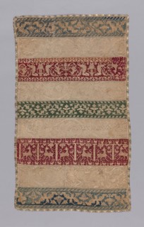 Towel, 16th century, Italy, Five bands of linen, plain weave, pulled thread work with silk in