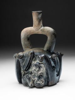 Stirrup-Spout Vessel with Feline and Cactus, 900/200 B.C., Chavín, North coast, Peru, North Coast,