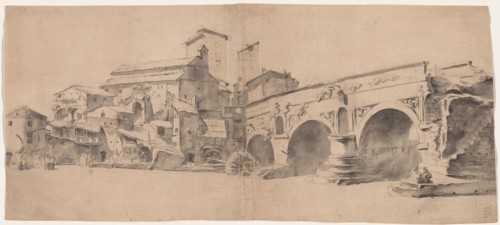 View of the Ponte Rotto, Rome, with Watermills, late 1630s, Jan Asselijn, Dutch, c. 1610-1652,