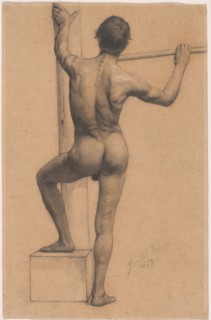 Male Nude with Left Foot on a Pedestal, 1879, Gustav Klimt, Austrian, 1862-1918, Austria, Graphite