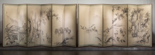 Monkey Trainers and Scenes of Chinese Life, 17th century, Kano Yasunobu, Japanese, 1613-1685,