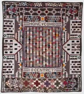 Honeycomb Centre Quilt, 1877, United States, Michigan, Union City, Michigan, Cotton and silk, plain