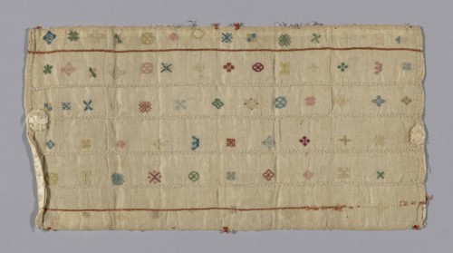 Band, 19th century, England, Cotton, plain weave, embroidered with silk in chain and cross