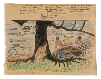 Tahitians Fishing, 1891/93, Paul Gauguin, French, 1848-1903, France, Brush and black ink, over
