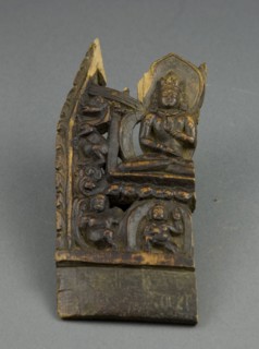 Fragment Depicting a Tathaghata, 12th century, Western Tibet, Western Tibet, Wood, 17 x 7.5 x 1.1