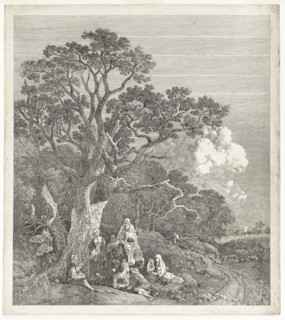 Wooded Landscape with Gypsies Gathered Round a Fire, 1753/54, Thomas Gainsborough, English,
