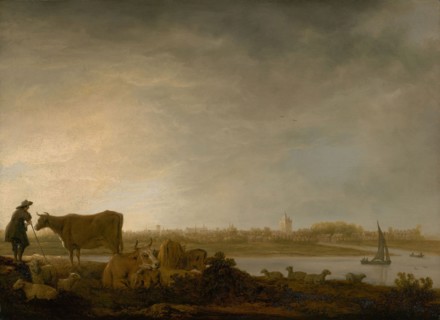 A View of Vianen with a Herdsman and Cattle by a River, c. 1643/45, Aelbert Cuyp, Dutch, 1621–1691,