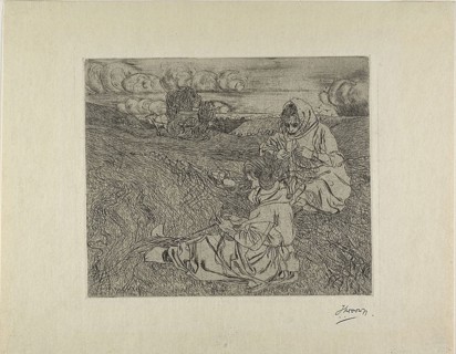 The Net Menders, 1899, Jan Toorop, Dutch, 1858-1928, Holland, Drypoint on cream vellum paper, 157 x
