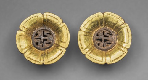 Flower-Shaped Ear Ornaments, 1400/1500, Aztec (Mexica), Tenochtitlan, Mexico, Mexico, Ceramic and
