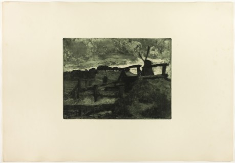 Windmill, 1895, Fritz Overbeck, German, 1869-1909, Germany, Etching with dark green ink on cream