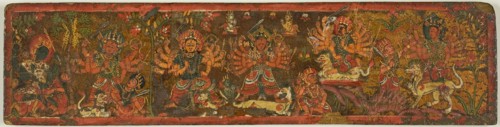 Manuscript cover with God Vishnu and Goddess Durga on a Snow Lion, 18th century, Nepal, Nepal,