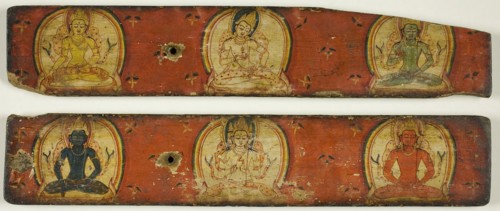 Pair of Manuscript Covers Depicting the Five Transcendant Buddhas with the White Vairocana at the