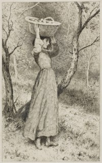 Young Girl in an Orchard with a Basket of Fruit, c. 1850, Miles Birket Foster, English, 1825-1899,