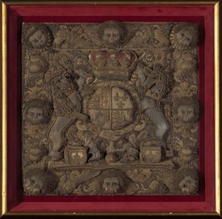 Burse Panel, 18th century, England, Silk, plain weave with supplementary pile warps forming cut
