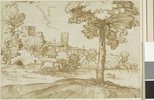 Landscape with a Large Tree on the Right and a Distant View of a Town on the Left, n.d., Giovanni