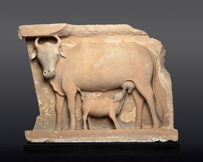 Cow Suckling a Calf, About 9th century, India, Madhya or Uttar Pradesh, India, Sandstone, 55.3 × 73